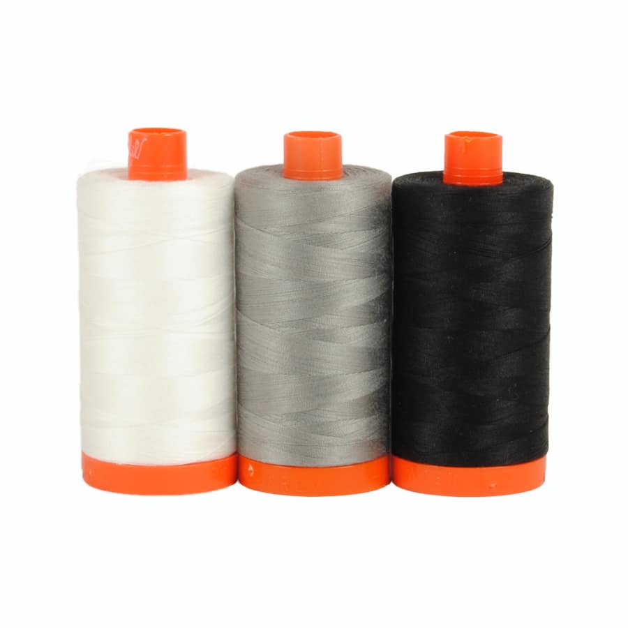 Color Builder 3 Piece Set, 50wt Cotton in Carrara Black White by Aurifil