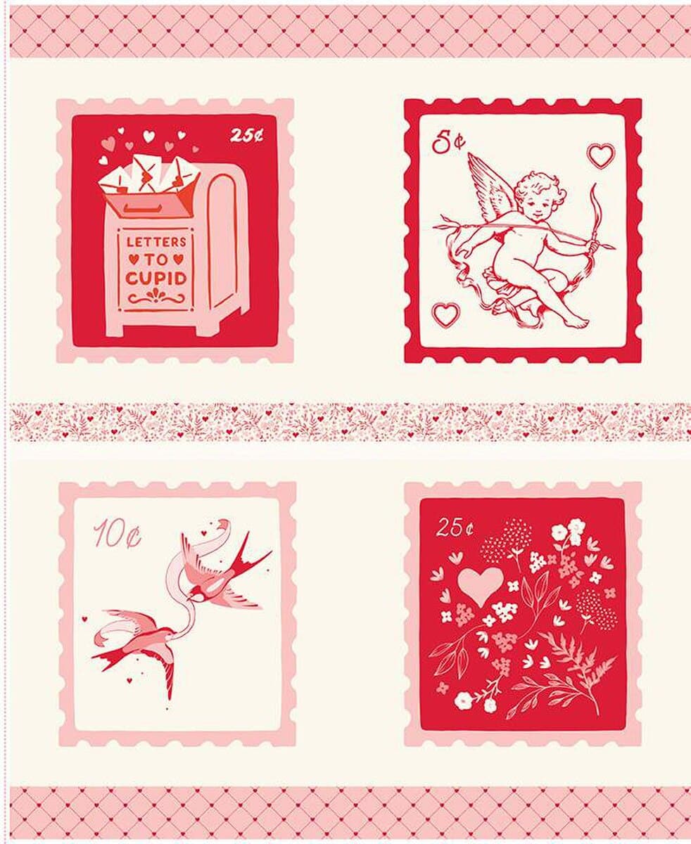 Cotton Fabric, 44" My Mind's Eye in Letters to Cupid Panel Multi by Riley Blake Fabrics