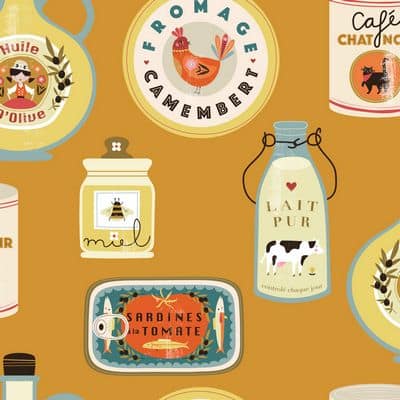 Cotton Fabric, 44" Wide in Taste of Paris a Bee Brown Design by Dashwood Studio