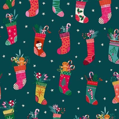Cotton Fabric, 44" Wide in Christmas Stockings, a Helen Black Design by Dashwood Studio