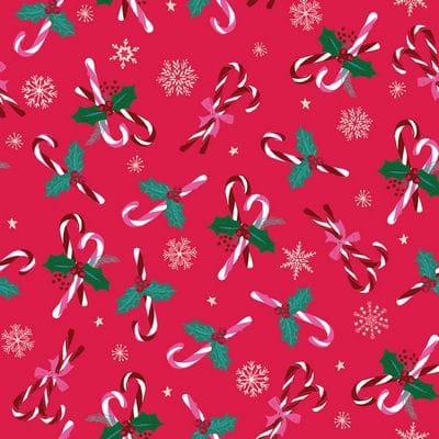 Cotton Fabric, 44" Wide in Candy Cane & Snowflakes, a Helen Black Design by Dashwood Studio