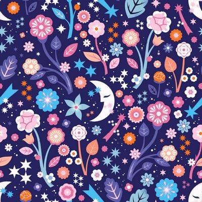 Cotton Fabric, 44" Wide in Midnight Flora a Carly Watts Design by Dashwood Studio