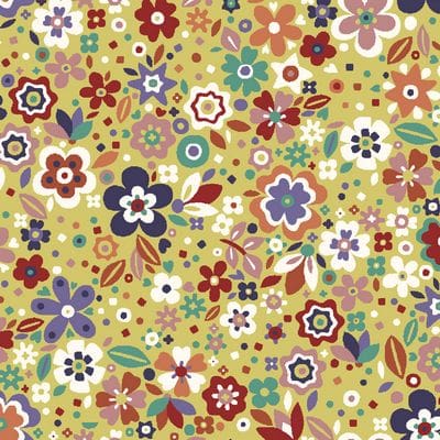 Cotton Fabric, 44" Wide in Flowers dancing a Sholto Drumlanrig Design by Dashwood Studio