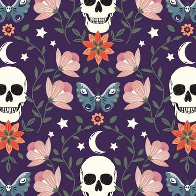 Cotton Fabric, 44" Wide in Skull And Floral, a Sally Mountain Design by Dashwood Studio