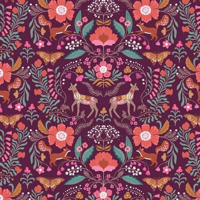 Cotton Fabric, 44" Wide in Deer Damask a Bethan Janine Design by Dashwood Studio