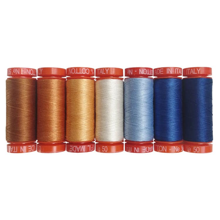 Denim and Daisies by Joanna Figueroa, 50wt Cotton Thread Set by Aurifil