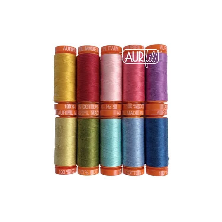 The Perfect Little Box of Colors by Pat Sloan, 50wt Cotton Thread Set by Aurifil
