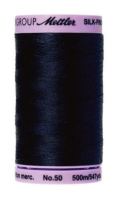 Silk Finish 50wt Mercerized Cotton Sewing Thread in 0827 Dark Blue by Mettler